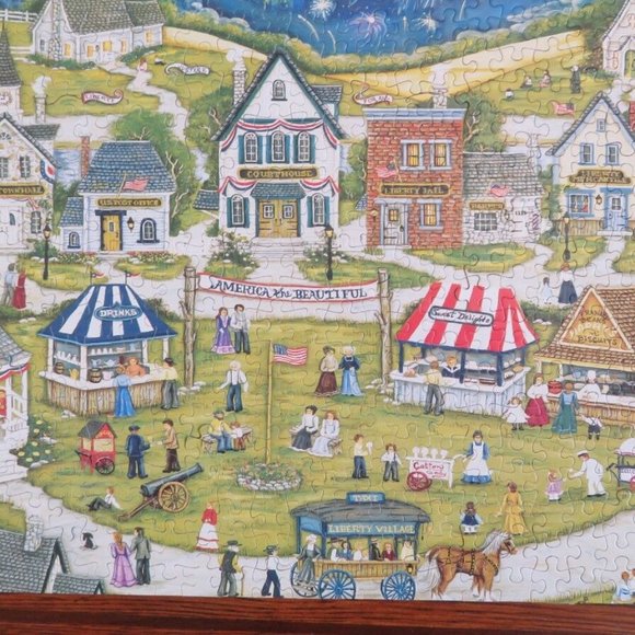 Sure-Lox Village CELEBRATION Ann Stookey 500 Pc Corkboard Jigsaw COMPLETE (P102) - Picture 2 of 2